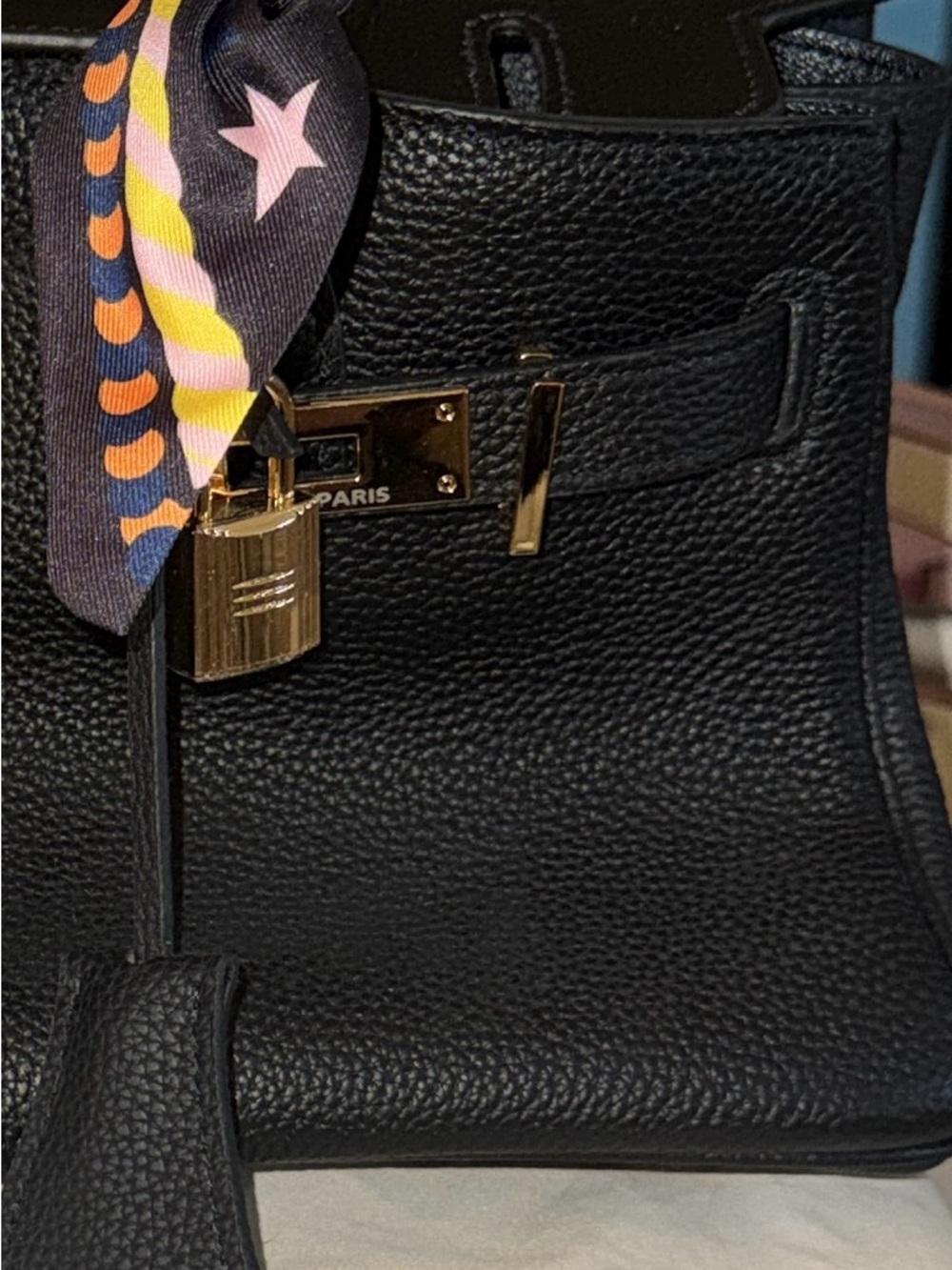 Black Leather Top-Handle Bag with Gold Hardware - Picture 5 of 5